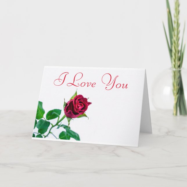 Red Rose White Background I love you Holiday Card (Front)