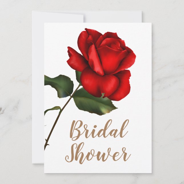 Red Rose White Floral Chic Elegant Bridal Shower Invitation (Back)