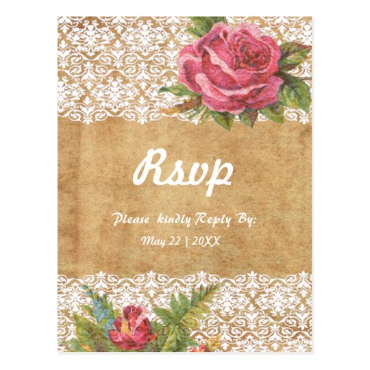 Red rose white lace with custom background postcard