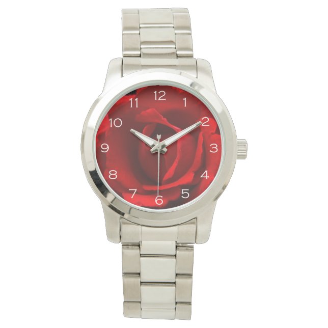 Red Rose White Numbers Womens cn Watch (Front)