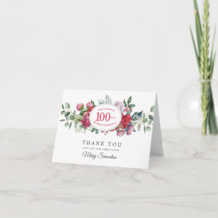 Red Rose Winter Botanical 100th Birthday Thank You