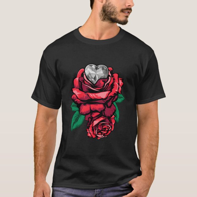 Red Rose With A Diamond Garden Gardener Rose T-Shirt (Front)
