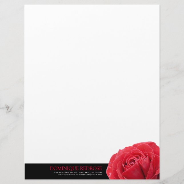 Red Rose with Black Accent Personalized Letterhead (Front)