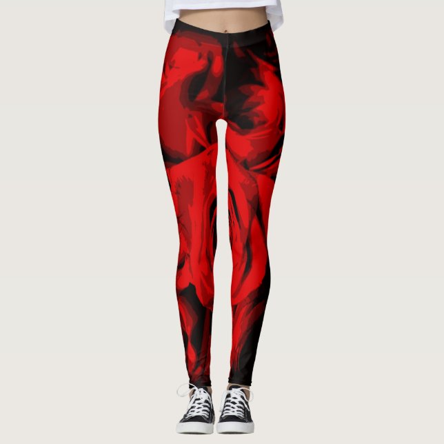 Red Rose with Black Print-all-over Leggings (Front)