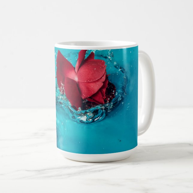  Red rose with Blue background Coffee Mug (Front Right)