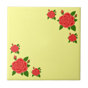 Red Rose With Buds Ceramic Tile