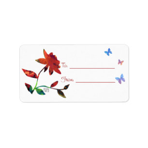 Red Rose with Butterflies Gift Labels
