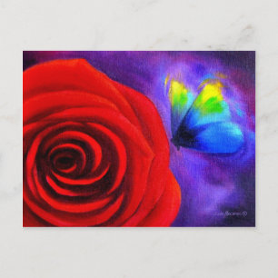 Red Rose With Butterfly Painting Art - Multi Postcard