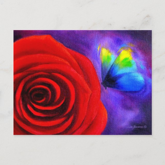 Red Rose With Butterfly Painting Art - Multi Postcard (Front)