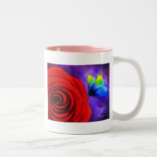 Red Rose With Butterfly Painting Art - Multi Two-Tone Coffee Mug
