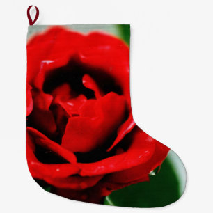 Red Rose with Dew Drops  Large Christmas Stocking
