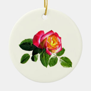 Red Rose With Golden Yellow Centre Ceramic Tree Decoration