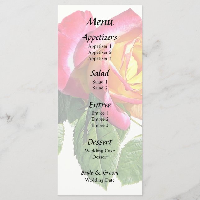 Red Rose With Golden Yellow Centre Menu (Front)