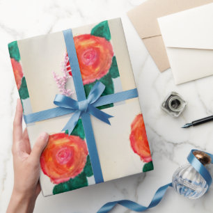 Red Rose with Green Leaves Wrapping Paper