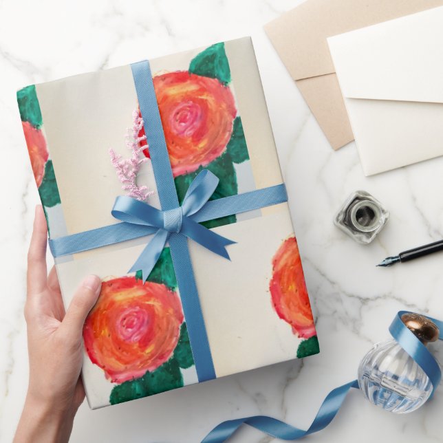 Red Rose with Green Leaves Wrapping Paper (Gifting)