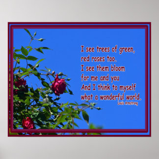 Red rose with Louie Armstrong quote Poster