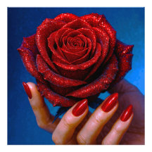 Red rose with matching nails