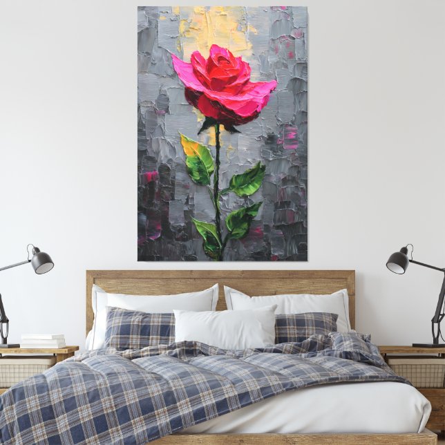 Red Rose with Stem Texture Abstract Wall Art (Insitu(Bedroom))