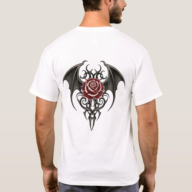 Red Rose with Tribal Wings T-Shirt (Back)