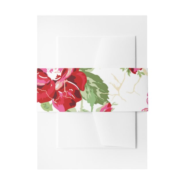 Red rose with white background print invitation be invitation belly band (Front Example)