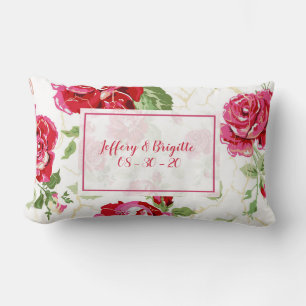 Red rose with white background print lumbar pillow