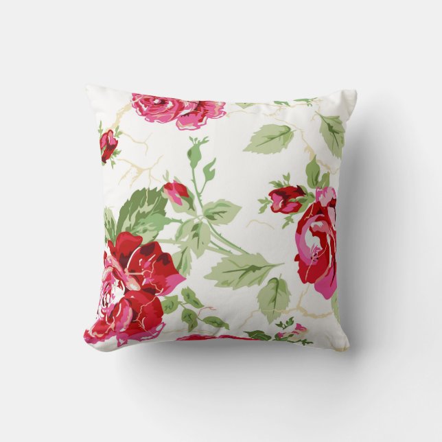 Red rose with white background print throw pillow (Front)