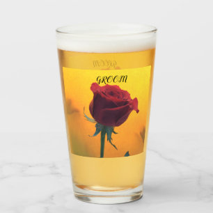 Red Rose with yellow Wedding Glass
