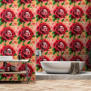 Red Rose Woman Art Painting Wallpaper