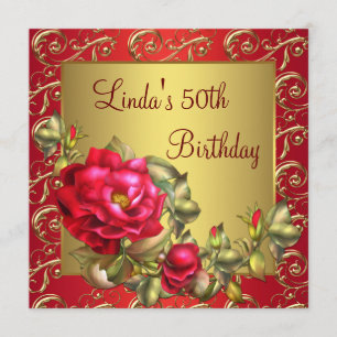 Red Rose Womans Birthday Party Invitation