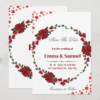 Red Rose Wreath Save The Date Card