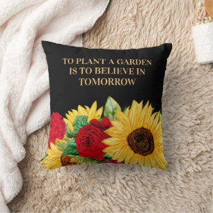 Red Rose Yellow Sunflower Black Inspiration Quote Cushion
