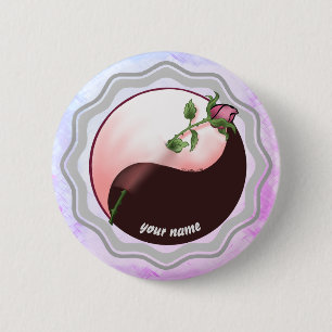Red Rose yin yang pin button
