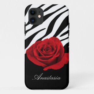 Red Rose Zebra Print personalised iPhone 5 Case