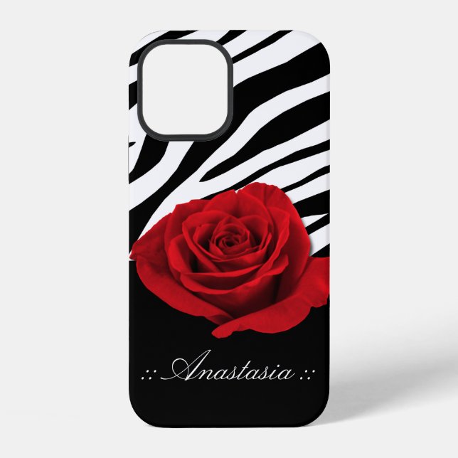 Red Rose Zebra Print personalised iPhone Case (Back)
