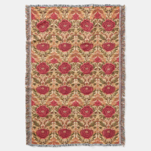 Red RoseArts and Crafts Style Throw Blanket
