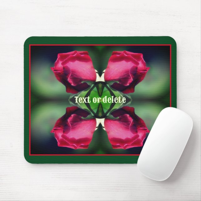 Red Rosebud Bending Abstract Personalised Mouse Mat (With Mouse)