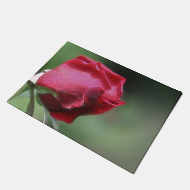 Red Rosebud Bending Flower  Doormat (Angled)