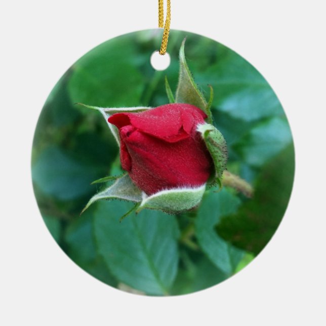 red rosebud ceramic tree decoration (Front)
