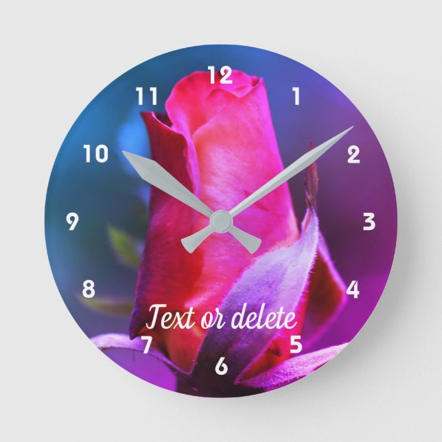 Red Rosebud Close Up Abstract Colours Personalised Round Clock (Front)