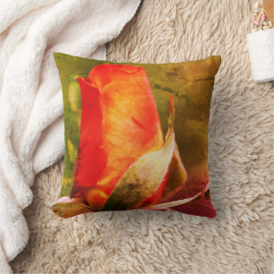 Red Rosebud Close Up Abstract Grunge Cushion