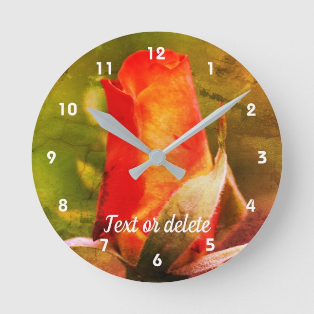 Red Rosebud Close Up Abstract Personalised Round Clock (Front)