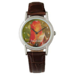 Red Rosebud Close Up Abstract Personalised  Watch