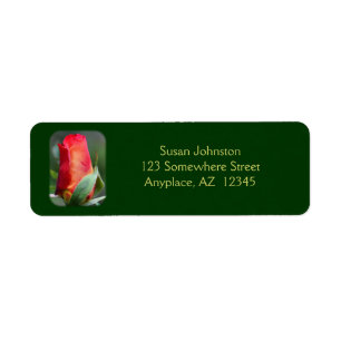 Red Rosebud Flower Address Label