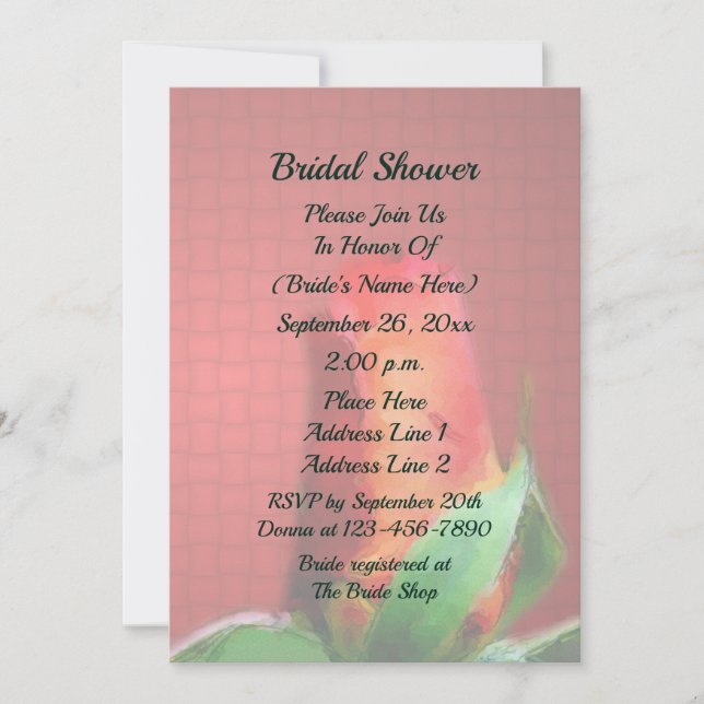 Red Rosebud Flower Bridal Shower  Invitation (Front)
