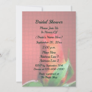Red Rosebud Flower Bridal Shower Invitation