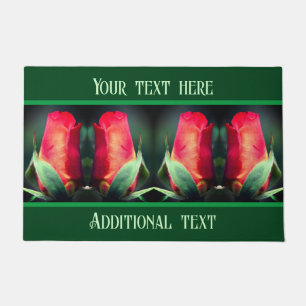 Red Rosebud Flower Personalised Doormat