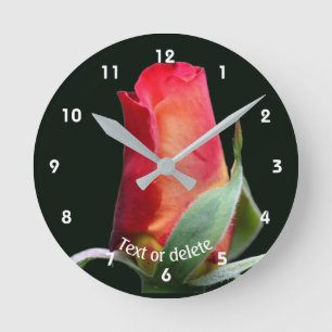 Red Rosebud Flower Personalised Round Clock