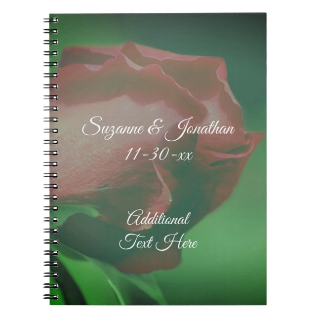 Red Rosebud Flower Personalised Wedding Notebook (Front)