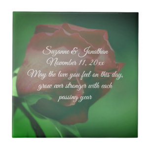 Red Rosebud Flower Personalized Wedding  Tile