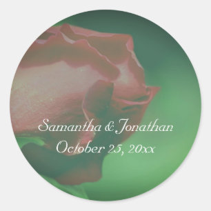 Red Rosebud Flower Wedding Personalised Classic Round Sticker
